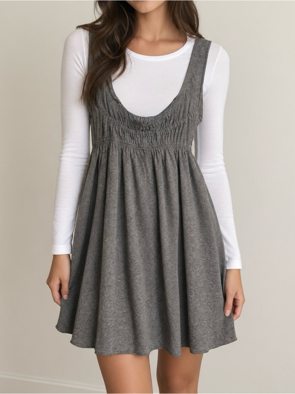 Y2K Free People Gray Smocked Bust Dress